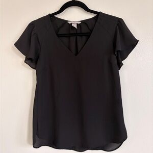 H&M Black V-Neck Flutter Sleeve Blouse